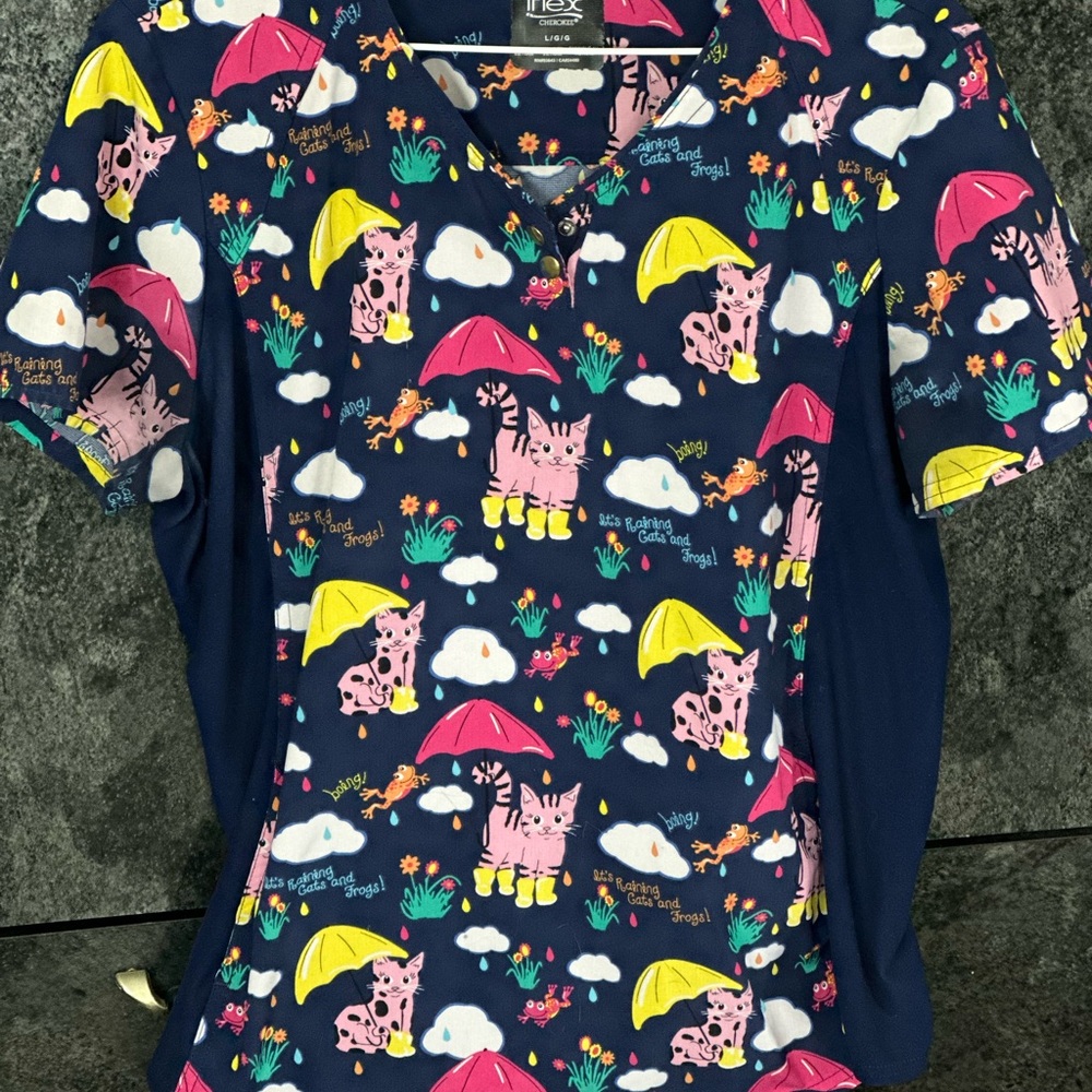 Cherokee Navy Blue Cat Print Women’s Scrub Top